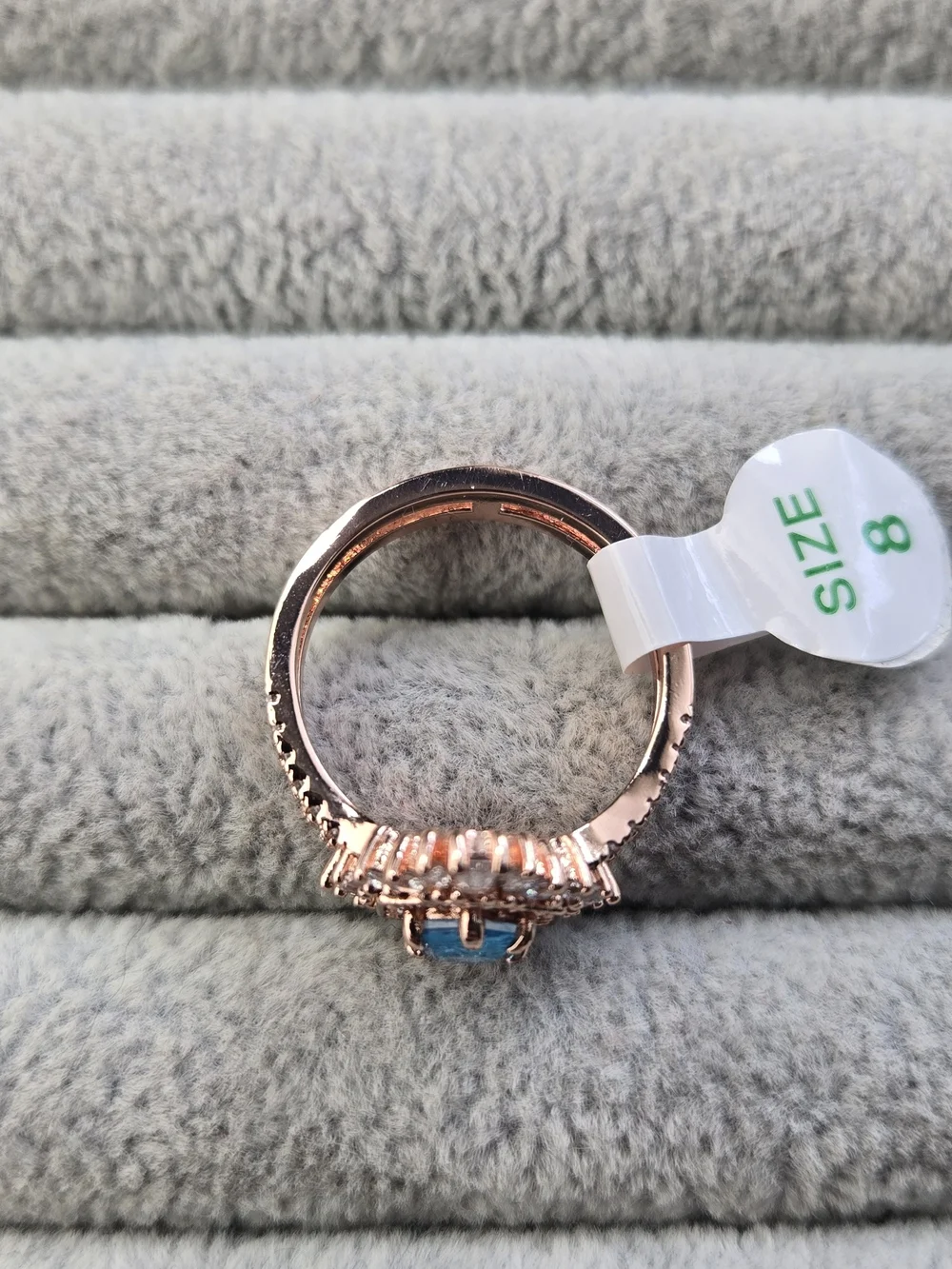 Size 8 Blue Topaz Rose Gold Tone Bomb Party Ring